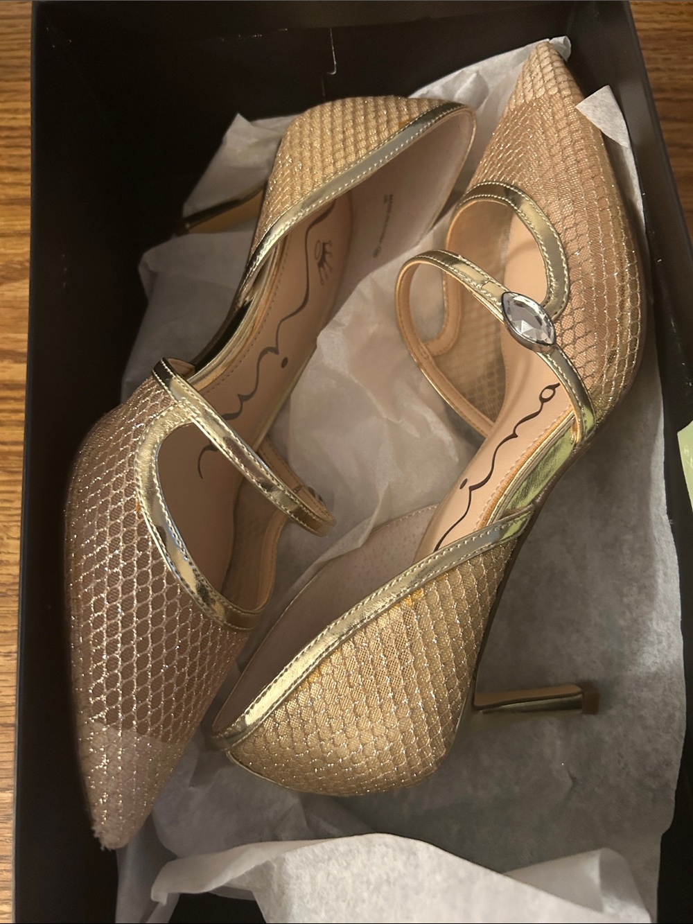 Gold Mesh Nina Pointed-Toe Mary Jane Heels